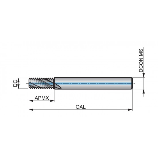 J2154.5X1.0 M Thread Mill Spiral Flute 27° Oil Feed