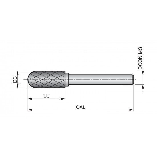 P70512.7X6.0 Rotary Burr - Ball Nosed Cylinder