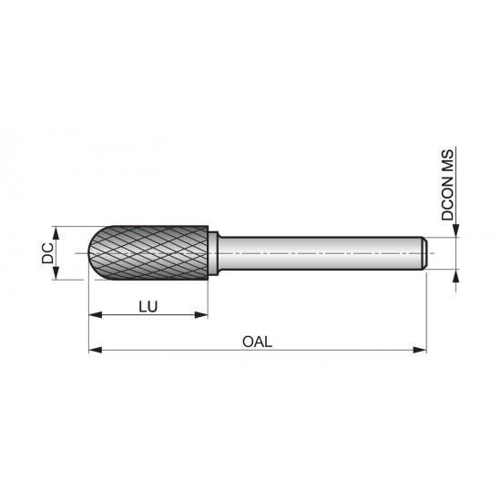 P8058.0X6.0 Rotary Burr - Ball Nosed Cylinder
