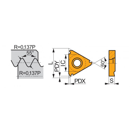 TN 11NR140W:T8030 Threading Insert Internal Full Profile - 55° Whitworth thread